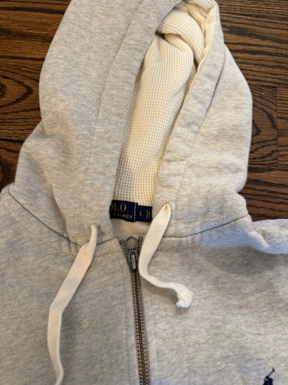 Polo by Ralph Lauren Light Gray Zip Hoodie with Cream Lining